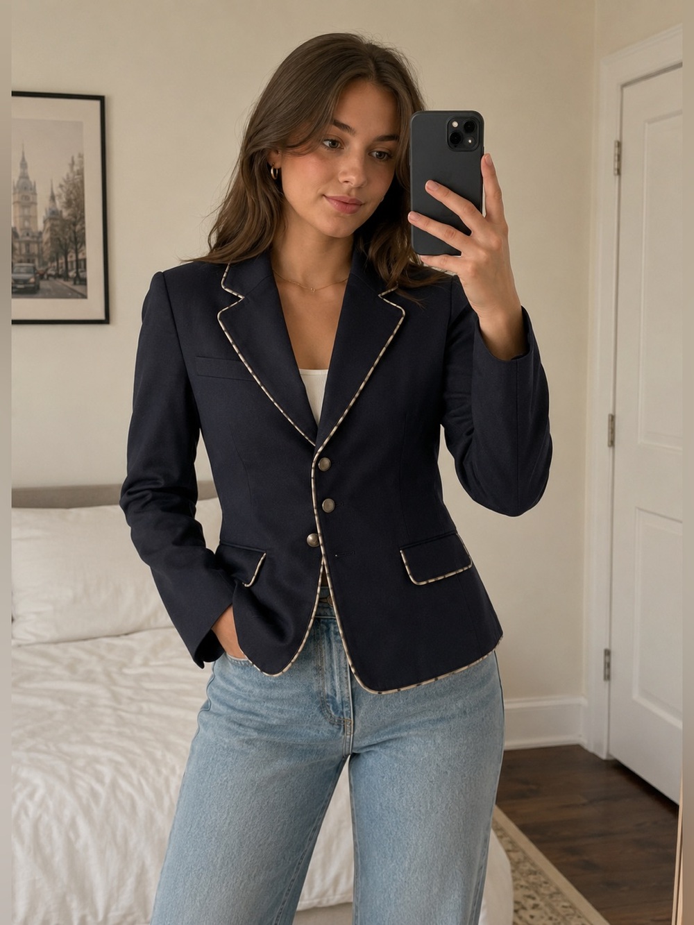 Tahari Blue Blazer with Structured Shoulders and Tailored Fit